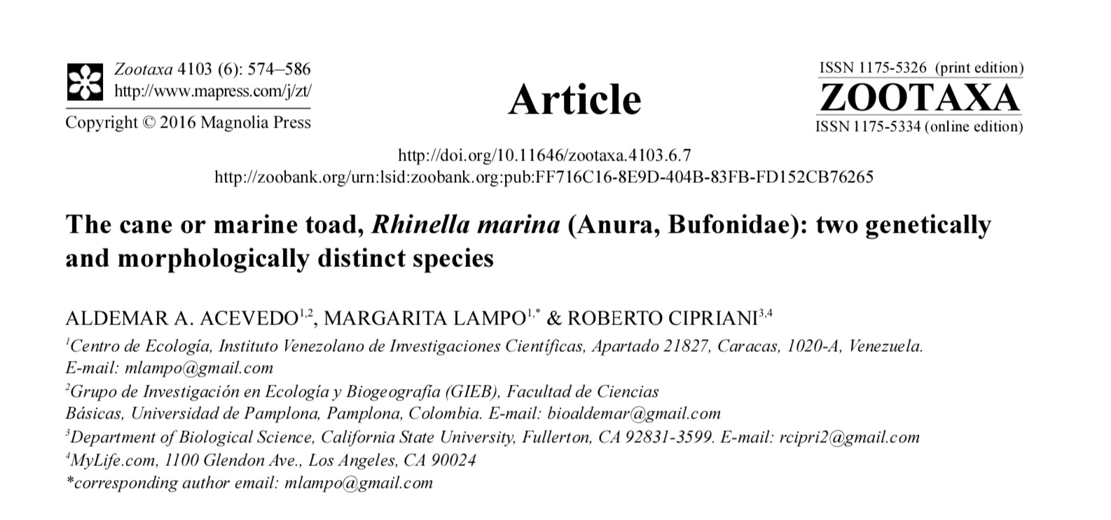 Original distribution of Cane Toads